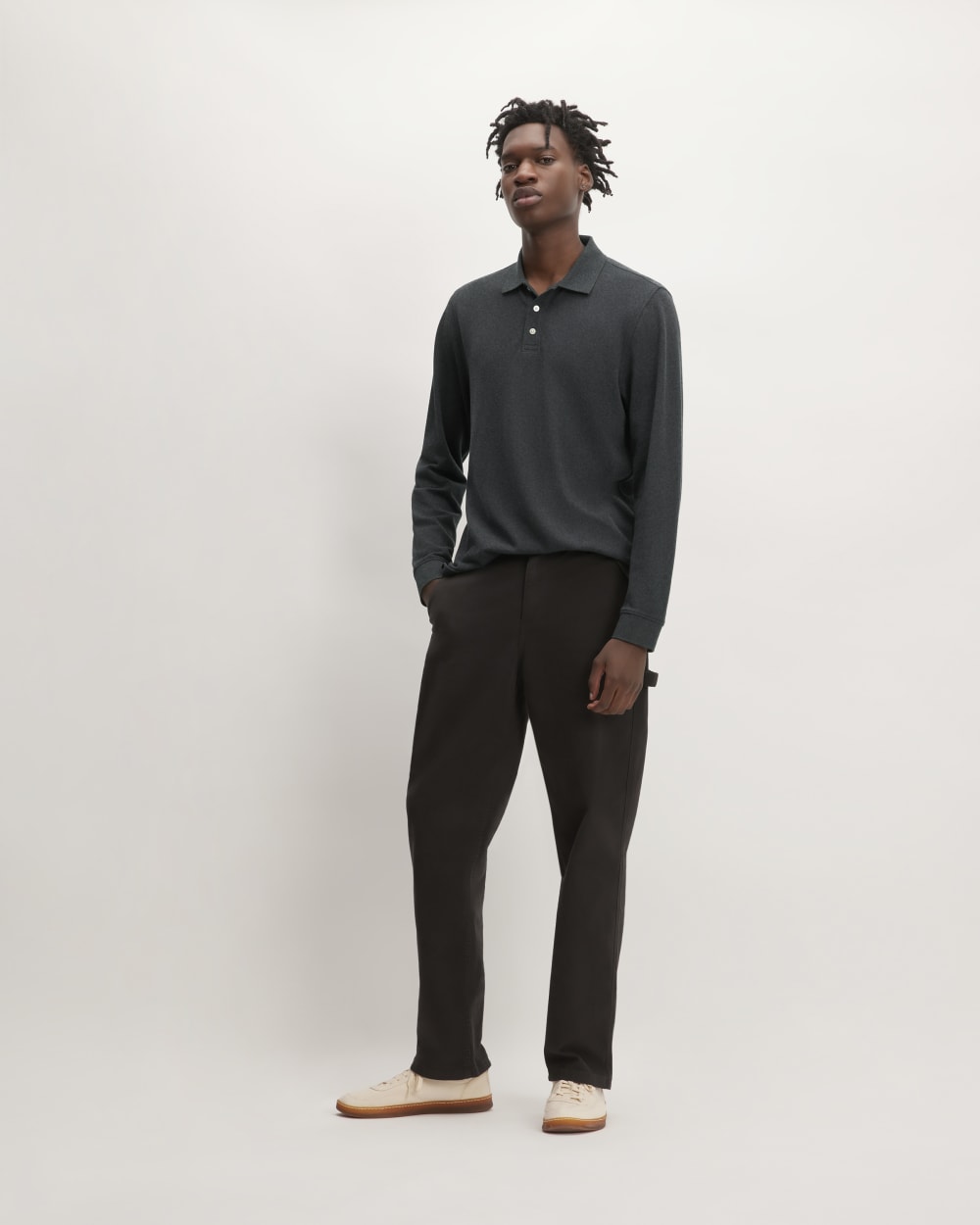 The Long-Sleeve Pique Polo | Heathered Graphite - Image 4